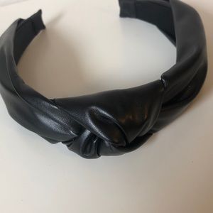 Black faux leather knot hard headband